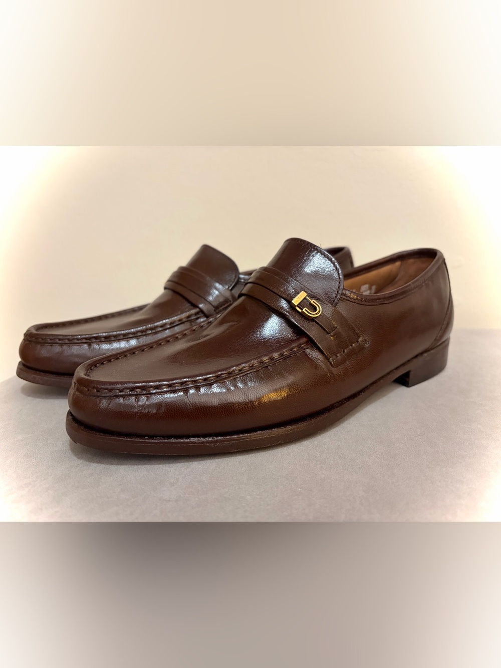 Oakton Classics Brown Genuine Leather Dress Slip On Mens Loafers Size 9D Vintage